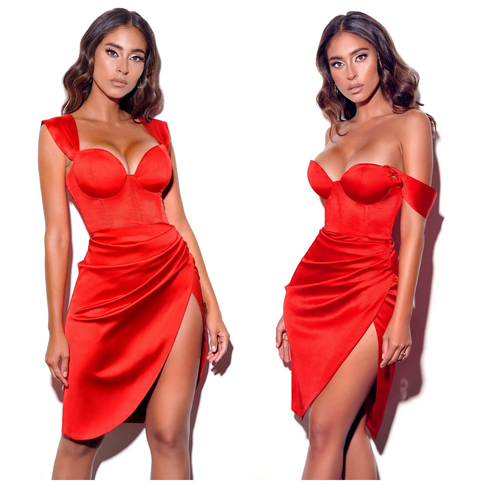 Miss Circle Hedy Red Satin Corset Draped Dress Size XL Sexy Cocktail Wedding - Image 2