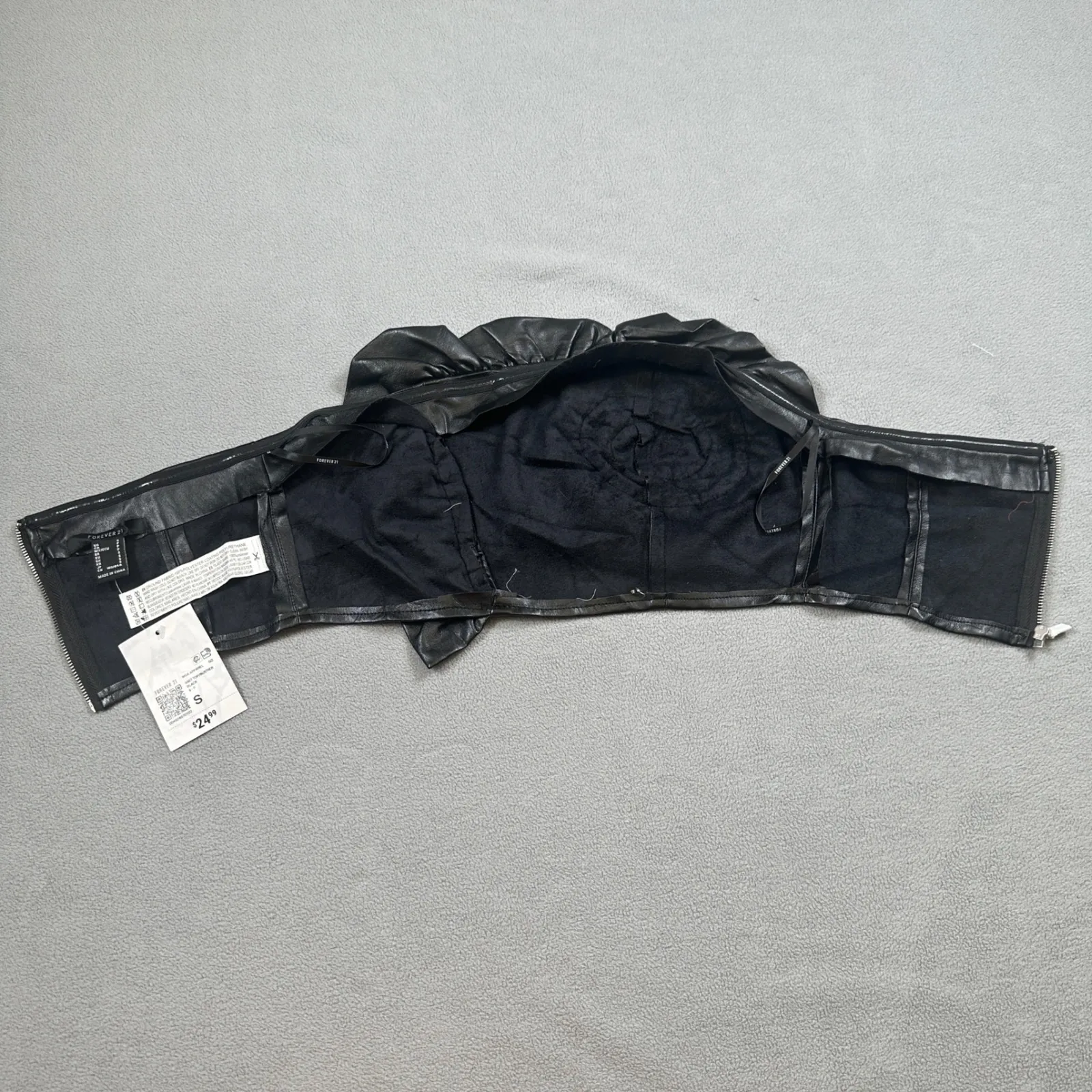 NWT Forever 21 S Womens Black Faux Leather Bustier Top Knit Cropped Rose Detail - Image 6