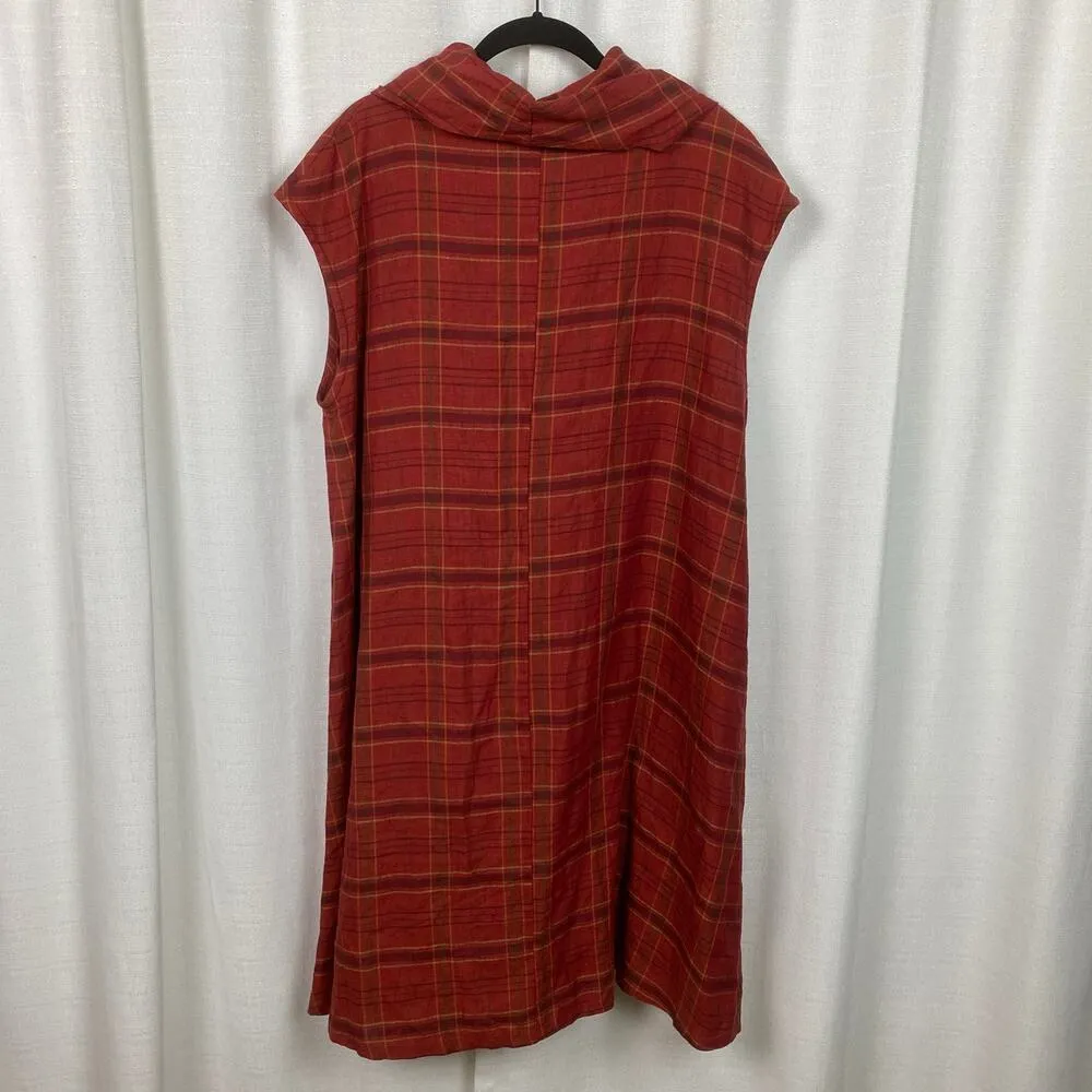 Bryn Walker Red Orange Plaid Linen Nolan Cowl Neck Sleeveless Tunic Dress Sz.S - Image 11