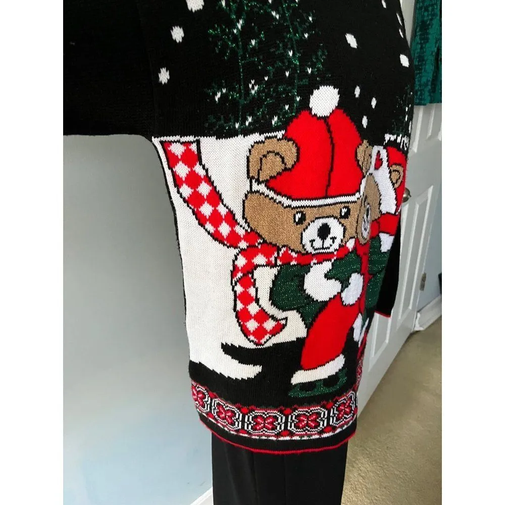 Vtg 80s pair of Christmas teddy bear sweater M ice skating winter holiday cute Blue Size M - Image 4