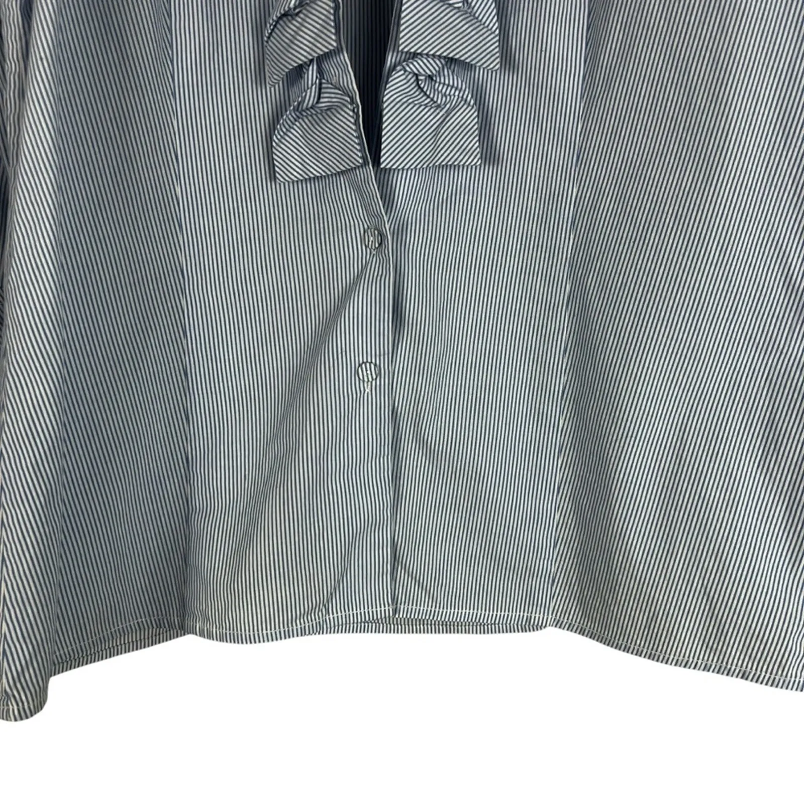 Talbots Button Down Top Womens 8 Blue Striped Cotton Ruffle V-Neck Coastal Work - Image 2