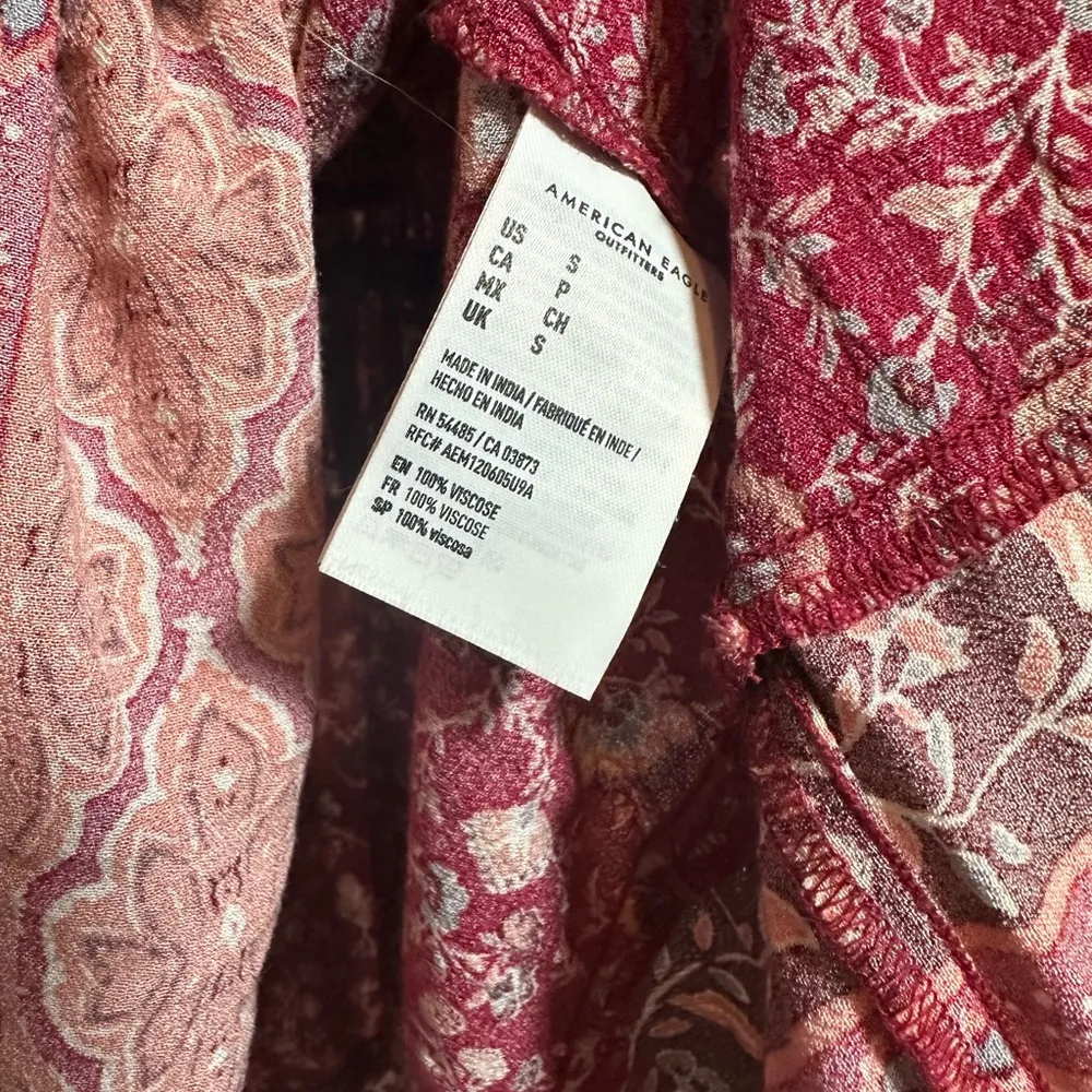 American Eagle Red Paisley Long Sleeve Bohemian Western Peasant Dress S - Image 10