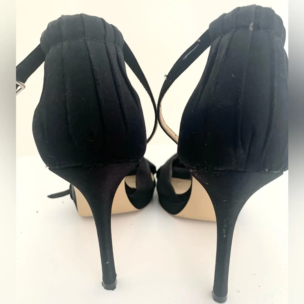 Marc Fisher Black Satin Ankle Strap Sandal Heel - Image 3