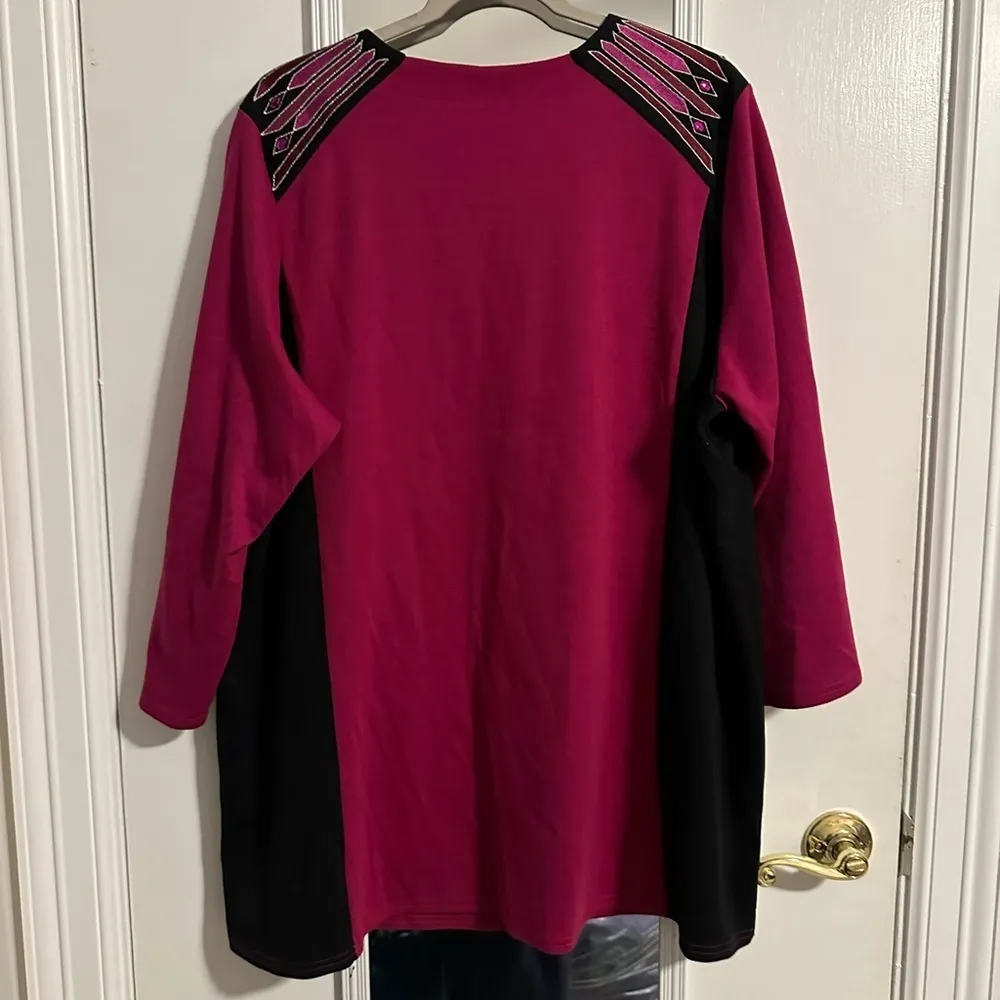 BOB MACKIE Wearable Art Embroidered Fuchsia Black Mini Dress 2X tunic - Image 5