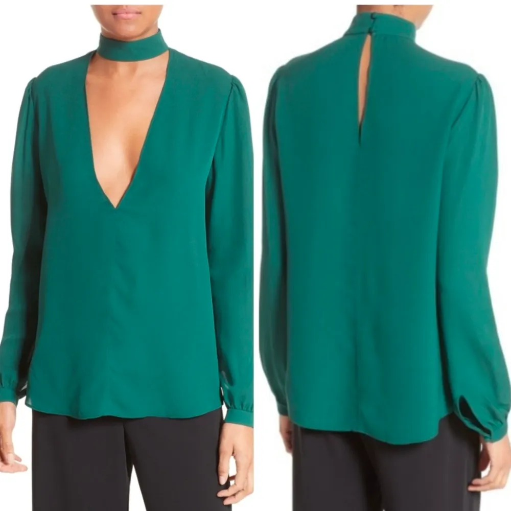 A.L.C. Liza With Choker Detailing In Pine Silk Blouse Size 8 - Image 2