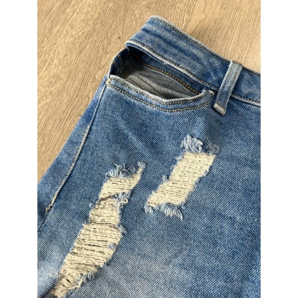 Forever 21 Jean Cut Off Frayed Mini Skirt Womens Size 28 Blue Distressed Denim - Image 4