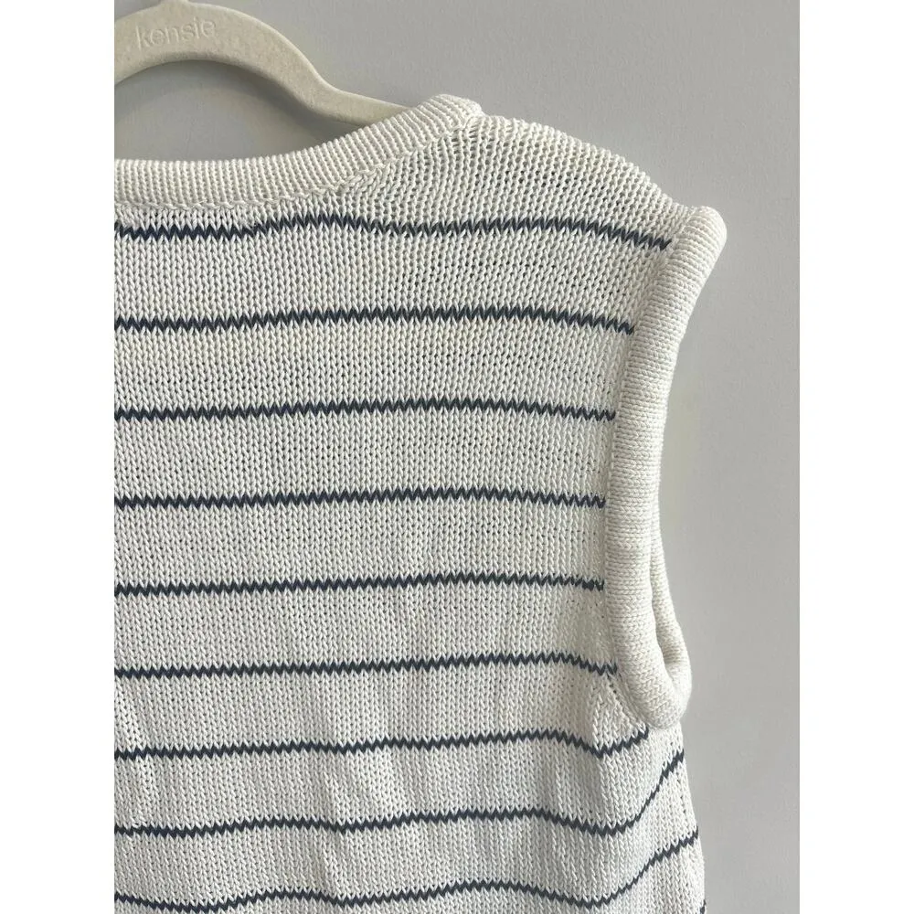 NWT Madewell Puff-Trim Sweater Vest in Stripe In Bright Ivory Size Large - Image 8
