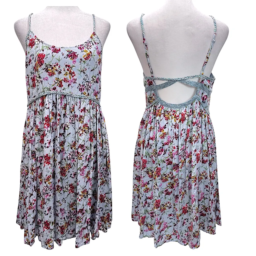 Fairy Boho Pastel Blue Floral Slip Dress Cutout Back Romantic Cottagecore Esley - Image 2
