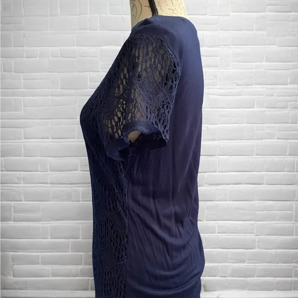 Verve Ami Navy Blue Crocheted Lace Top Size M EUC - Image 3