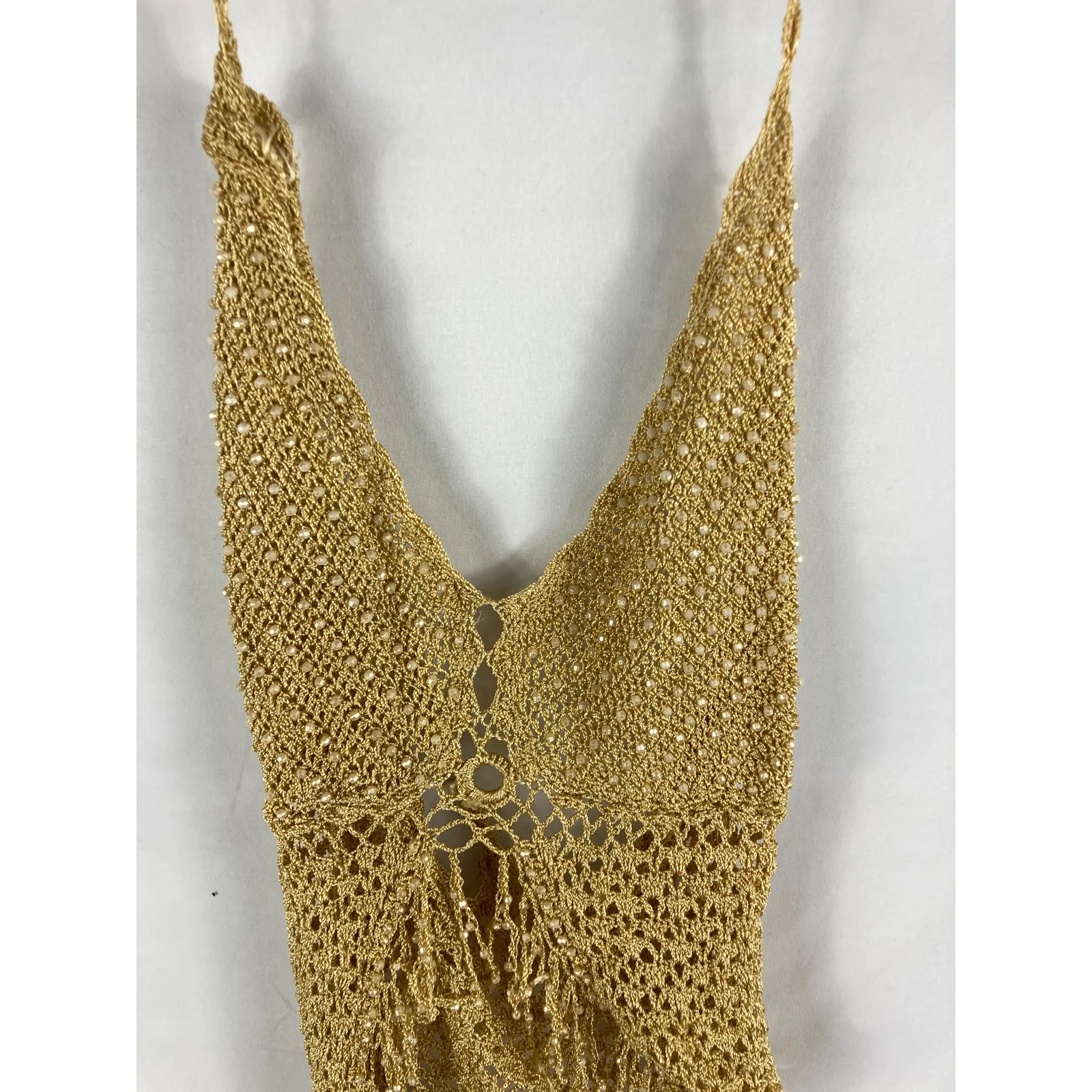 Boho Knit Beaded Festive Crop Top Size Small - Image 2