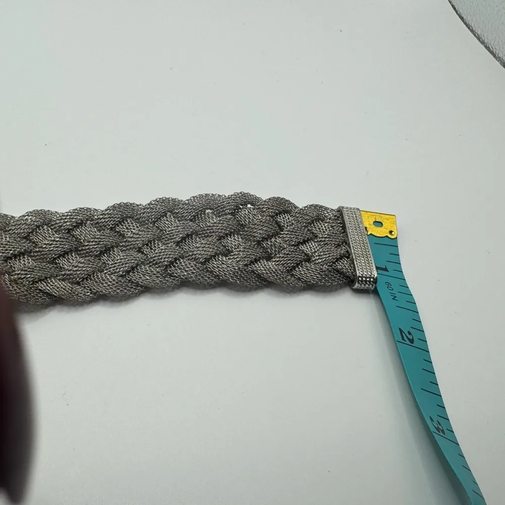 Vintage Silver Tone Metal Mesh Braided Bracelet 7” Length 1.25 Width - Image 5