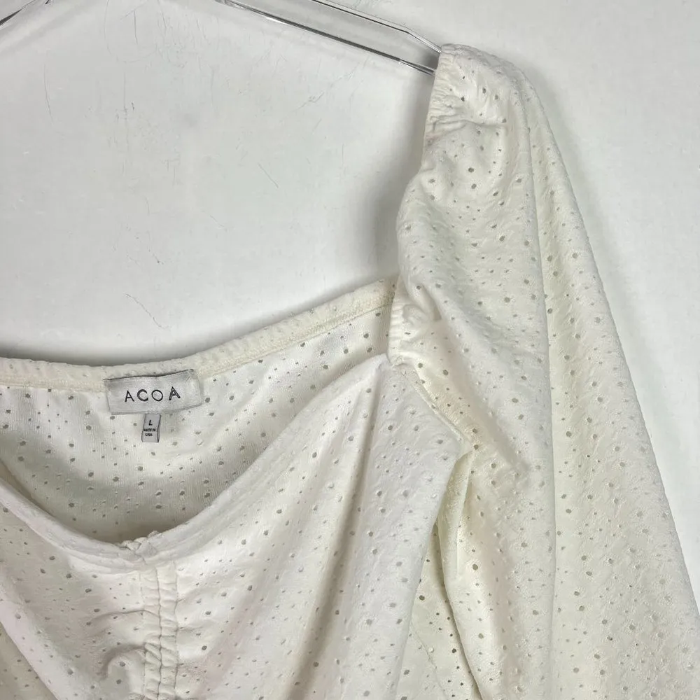Acoa 3/4 Sleeve Eyelet Crop Top White Size Large L EUC L1950 - Image 3