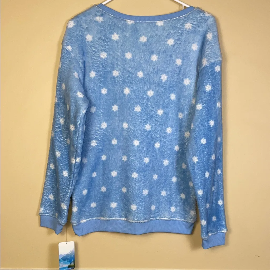 NWT Disney Frozen Women's Olaf Cuddle Fleece Soft Cozy Blue White Sweater - Image 5