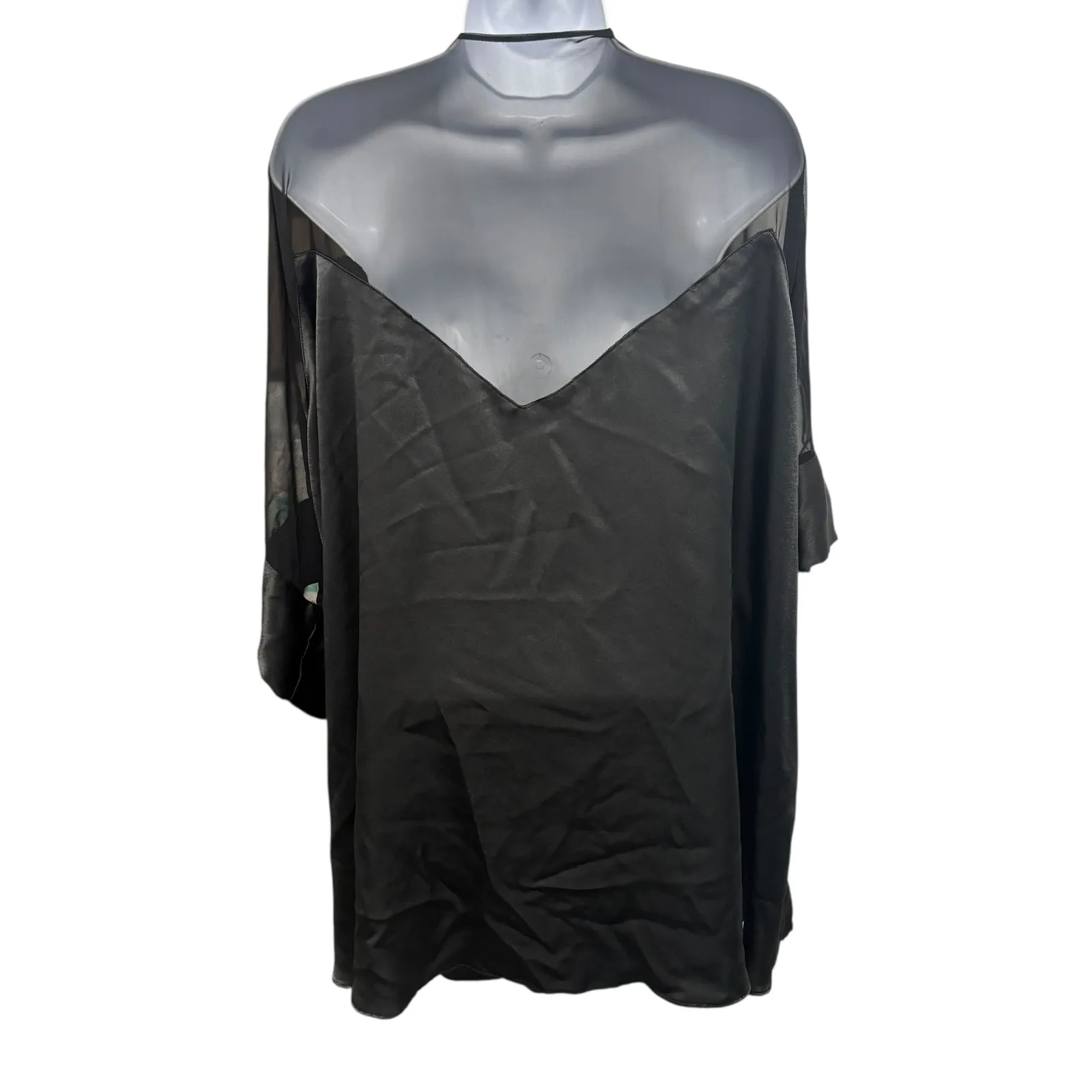 Kama Sutra Lotuswear Black Sheer Satin Kimono Robe M L Y2K Size undefined - Image 2