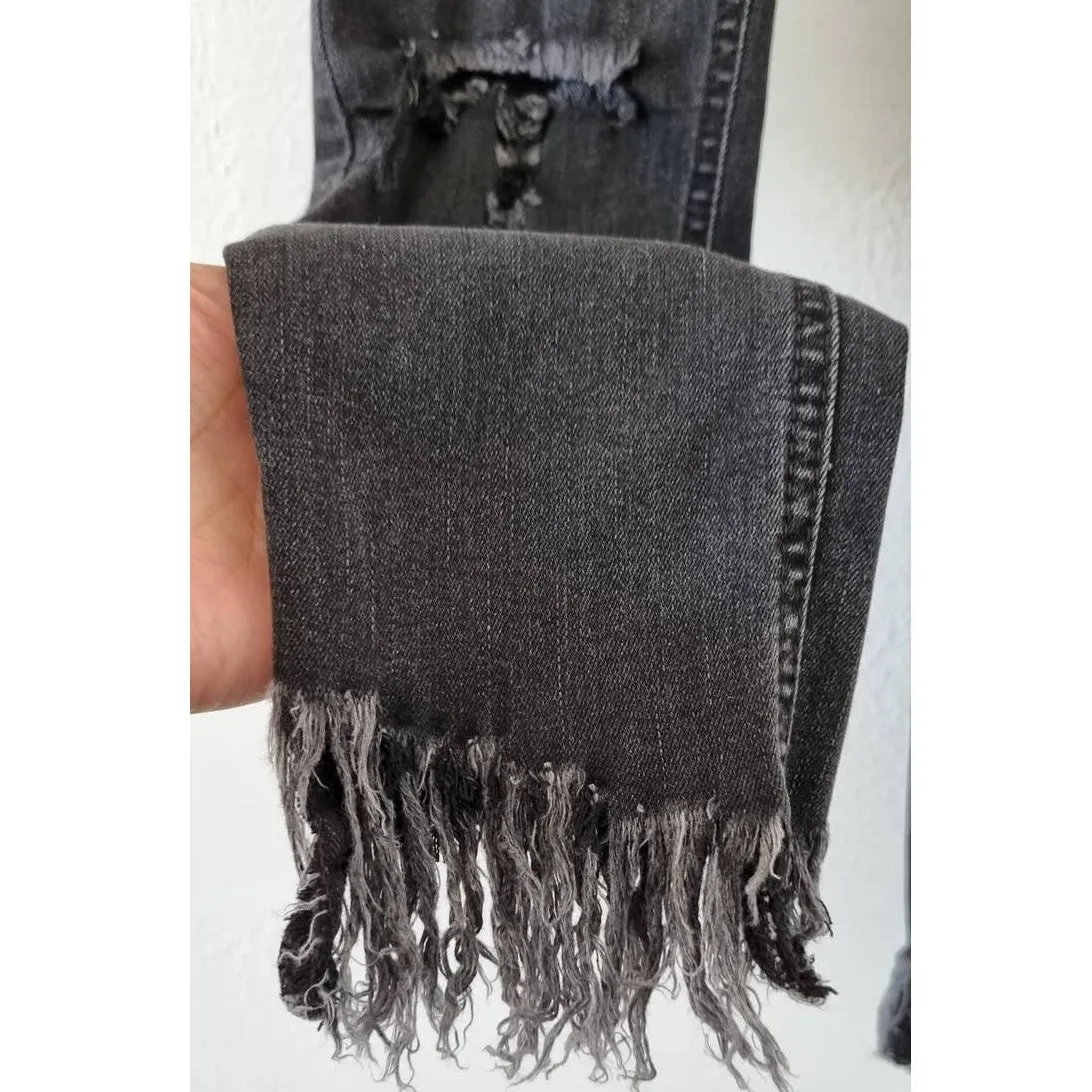 Free People Washed Black Great Heights Frayed Ankle Skinny Jeans Size 25 - Image 2