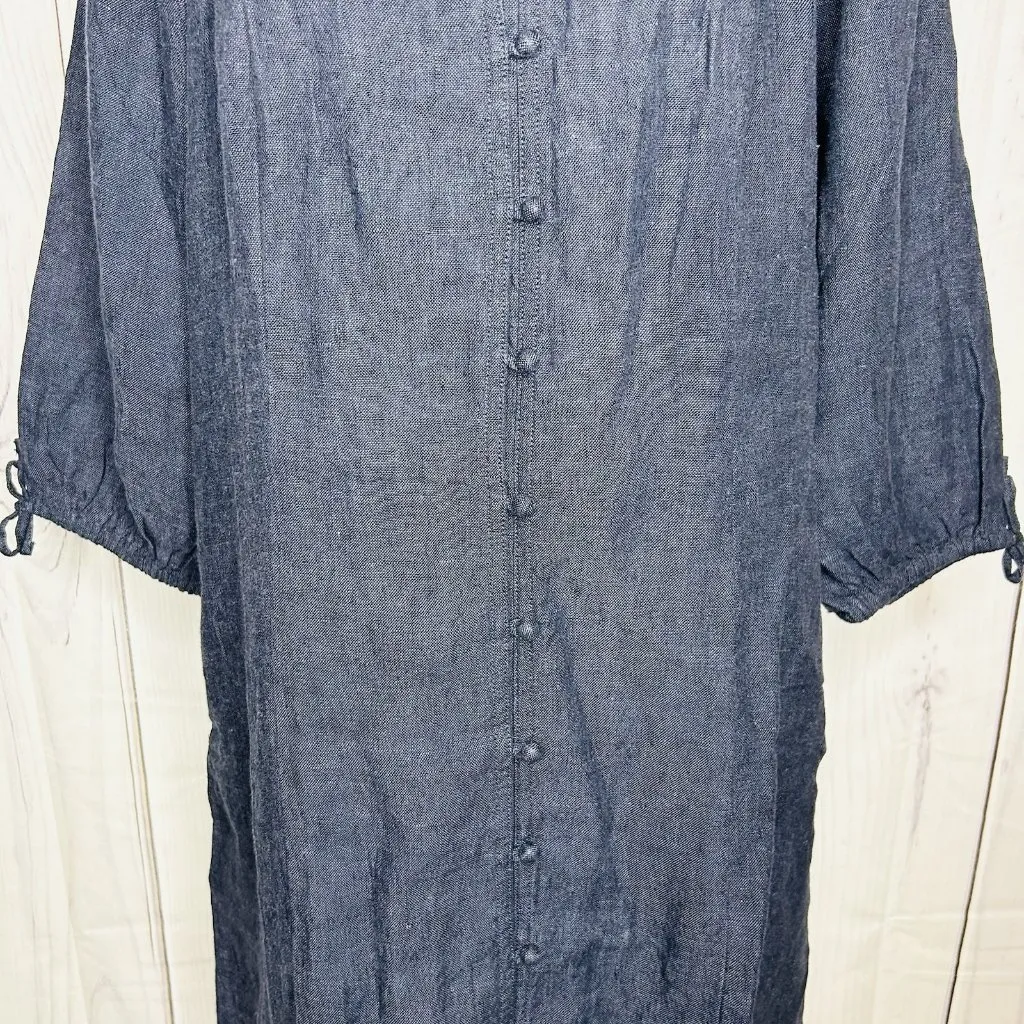 NEW Garnet Hill Women’s Linen Dress Size Medium Blue Beach Coastal Minimalist - Image 4