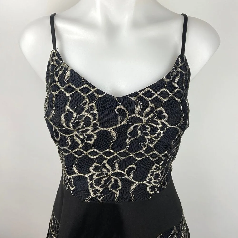 Annabella Black Metallic Lace Formal Satin Sleeveless Fit Flare Mini Dress Sz S - Image 3