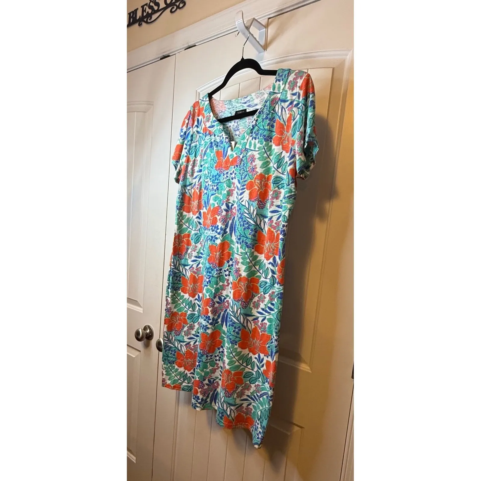 Talbots NWT Dress Womens Orange Floral V Neck Knee Length Short Sleeve Size L - Image 4