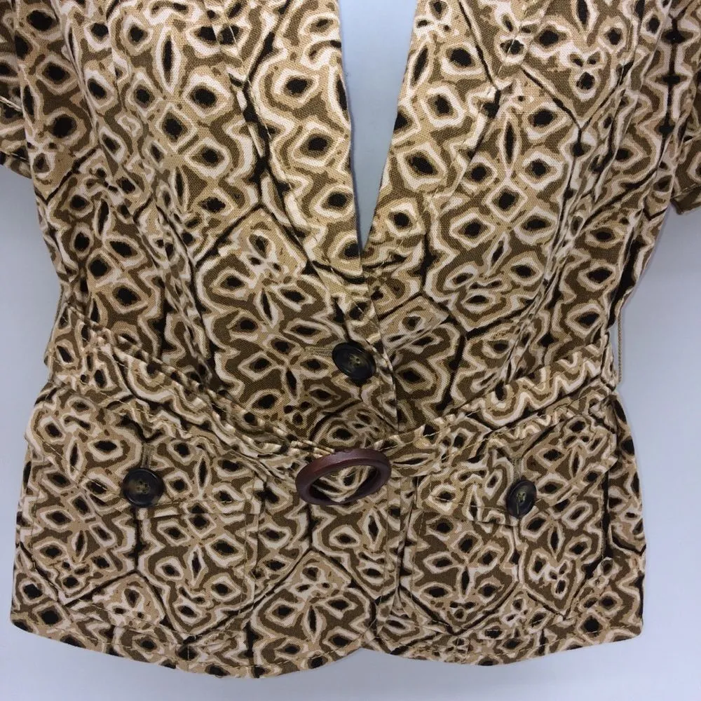 Banana Republic Cotton/Linen Blend Ikat Tribal Print Short Sleeve Safari Jacket - Image 3