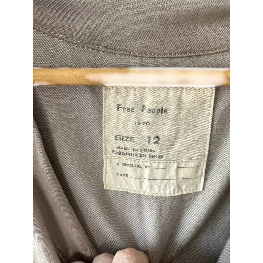 Free People Light Gray Khaki Double Breasted Cotton Blend Jacket Women's Sz 12 - Image 9