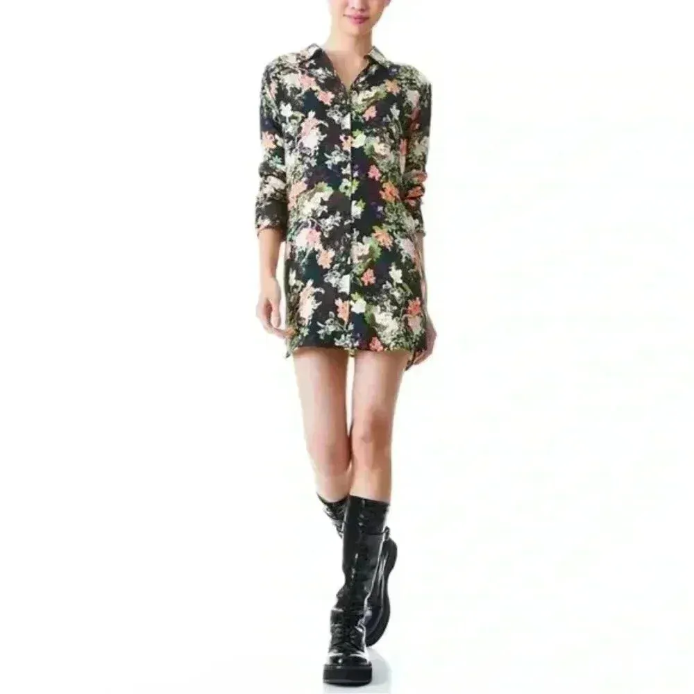 Alice + Olivia Floral Print Longline Button Down Viscose‎ Shirt sz L - Image 4