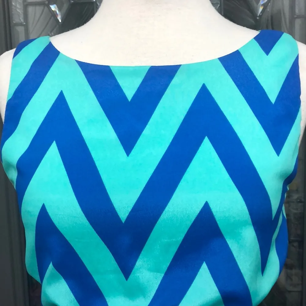 Everly Women's Blue & Aqua Chevron Print A Line Dress - Size Small - Image 3