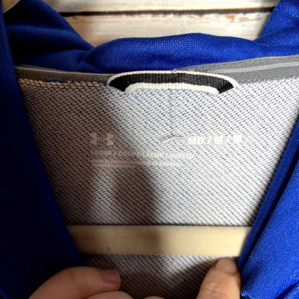 Under Armour Women's Blue Color Block Terry Fleece Hoodie Med NWT - Image 2