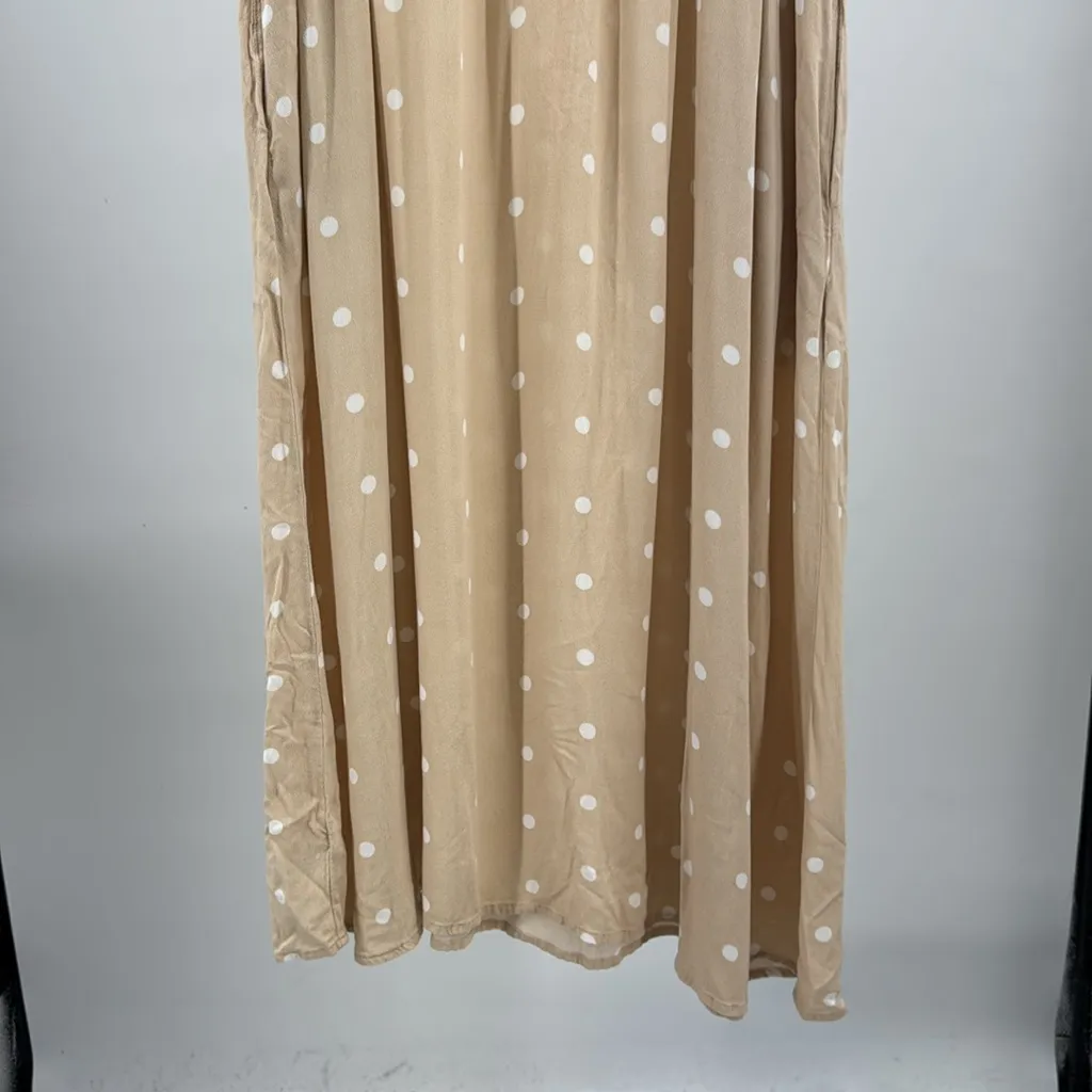 Old Navy Tan Polka Dot Midi Dress maternity ruffle sleeveless XL pockets flowy - Image 10