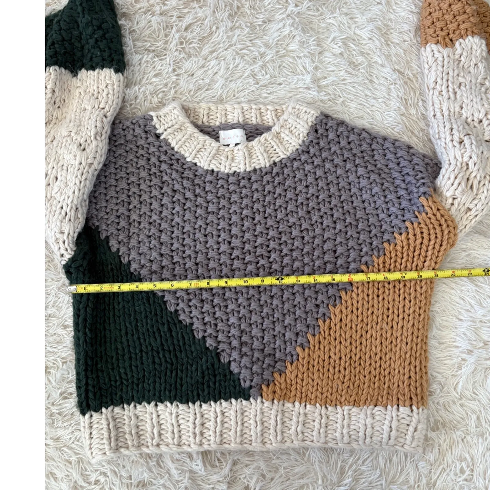 Chunky Knit Color Block Sweater Oversized Medium Pullover Cozy Cute Gray - Image 6