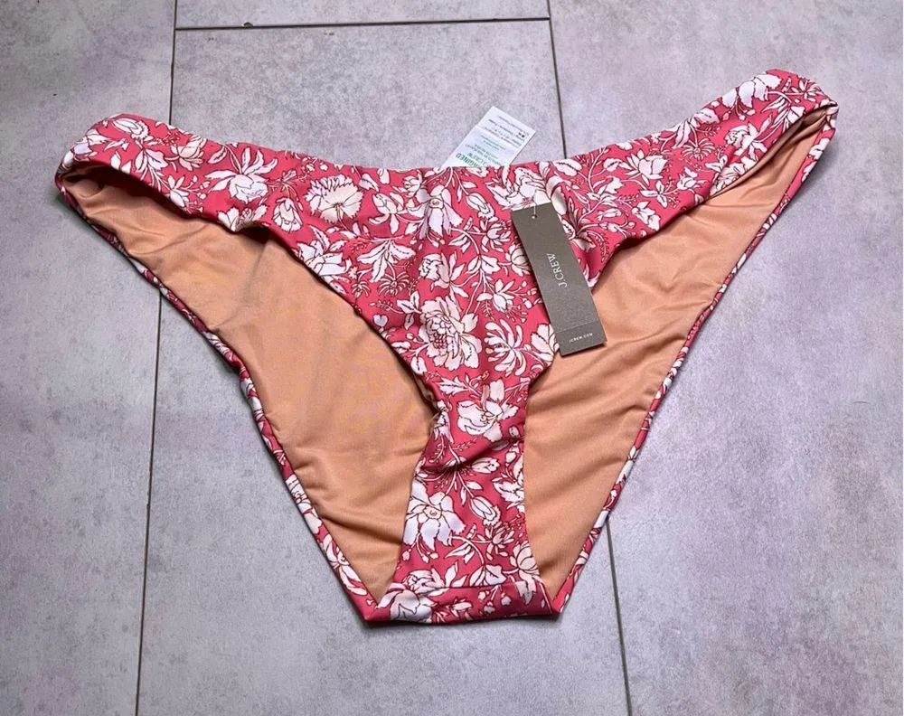 J. Crew Peach White Tossed Floral Curved-waist Cheeky Bikini Bottom Large NWT - Image 2