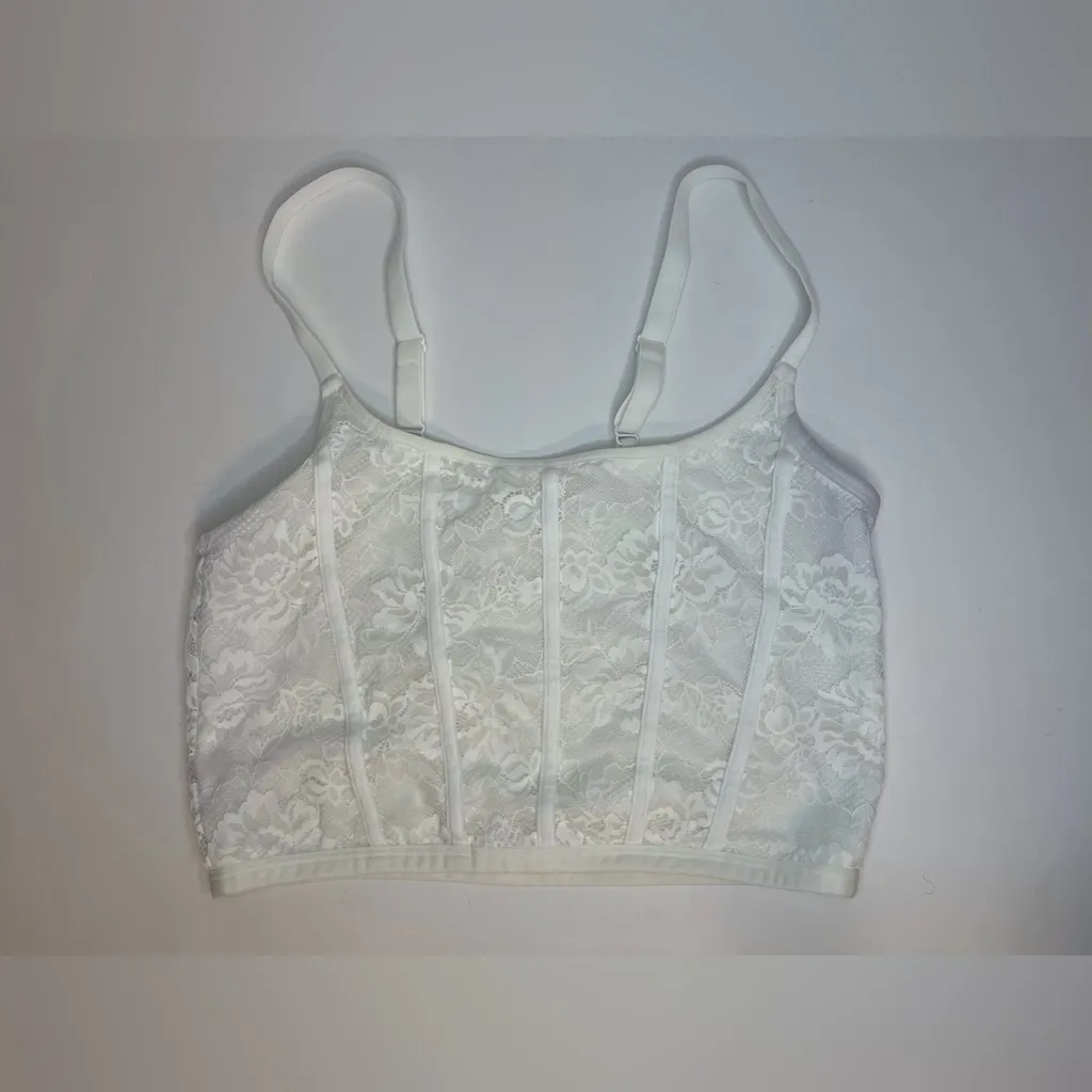 Colsie Women’s White Floral Lace Bralette Casual‎ Corset Cropped Tank Top Size M Size M - Image 3