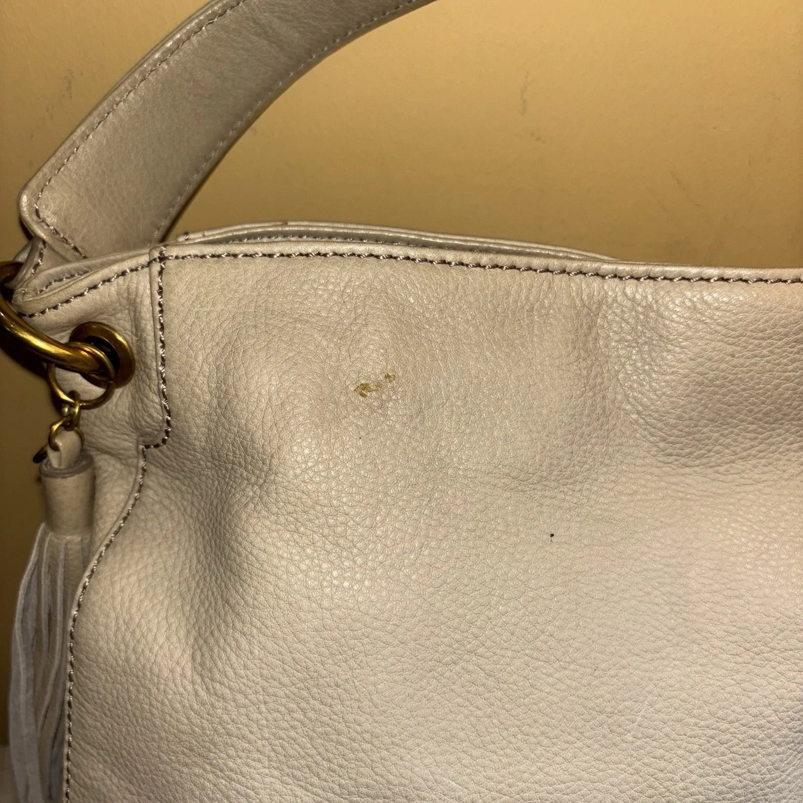 Hobo Leather Zip Top‎ Shoulder Bag Purse Beige Fringe Zipper Pull Tan - Image 13