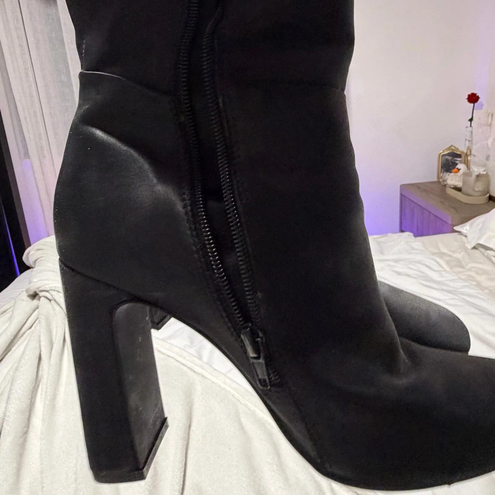 black high heel satin boots Size 8 - Image 3