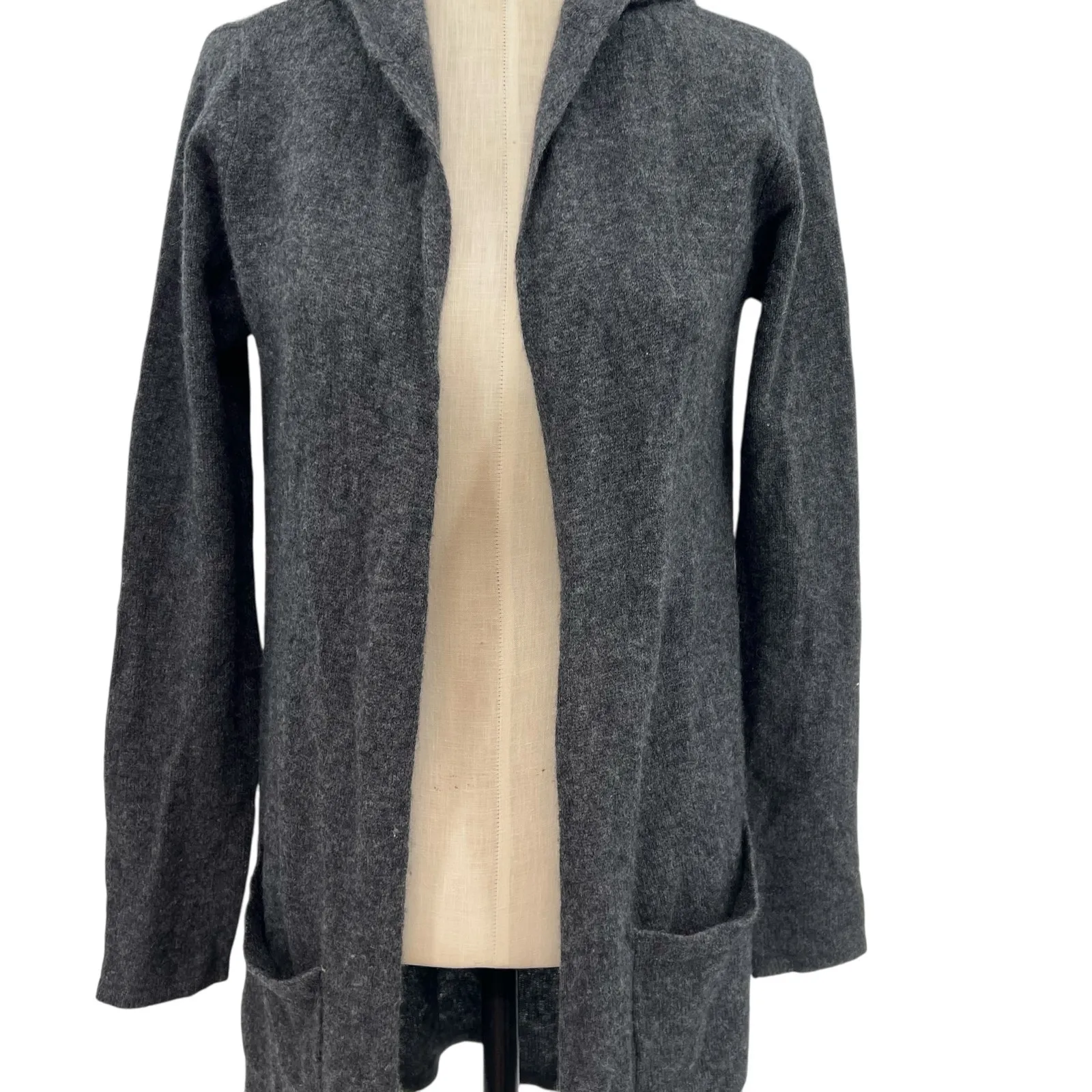 Magaschoni Cashmere Hooded Cardigan Sweater Open Charcoal Gray Size Small - Image 3