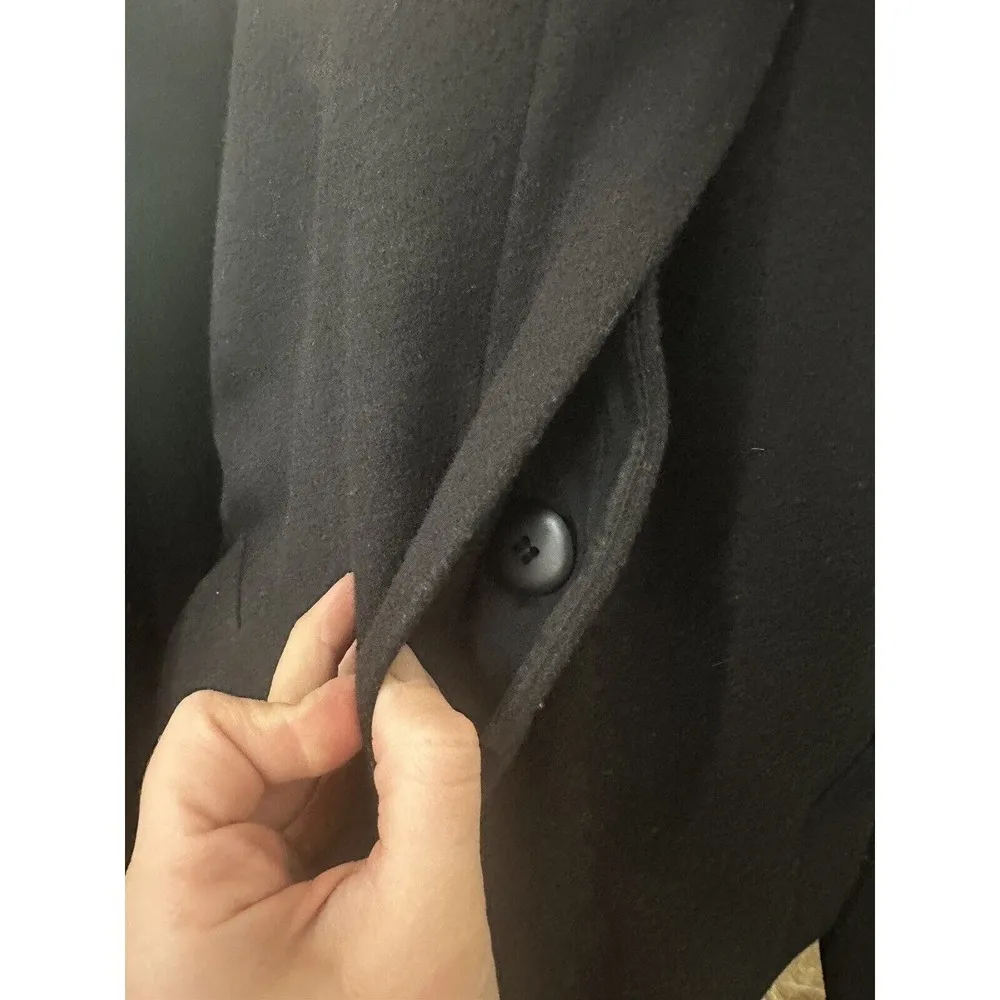 Genuine Fox Fur Collar Trench Coat Jacket Size 12 100% Wool Black Finland​​​​​ - Image 11