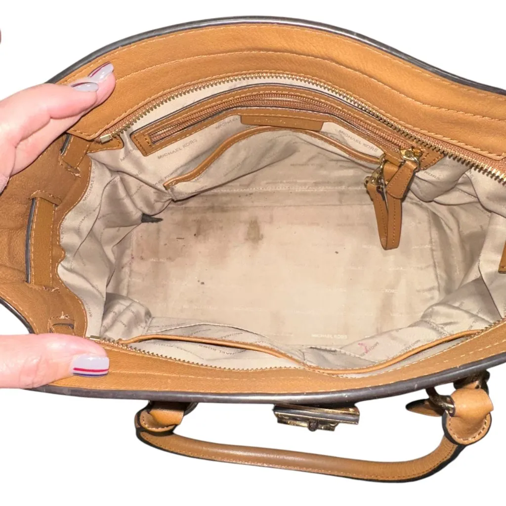 Michael Kors Hamilton Brown Leather Double‎ Strap Shoulder Bag Gold Hardware - Image 6