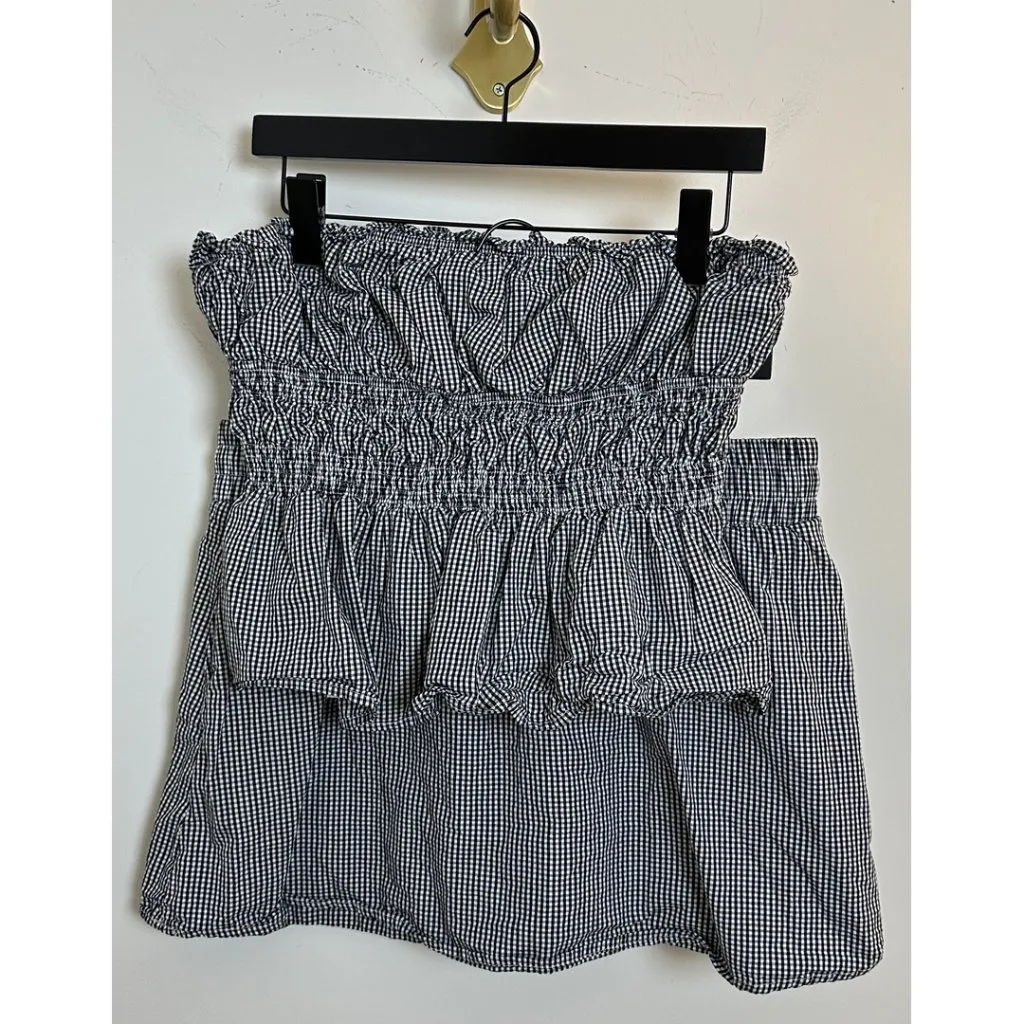 PETAL & PUP Luna Strapless Peplum Top & Skirt Set in Black White Gingham Large - Image 4