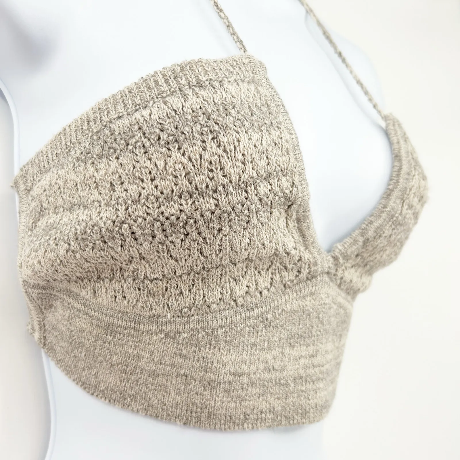 NWT By Anthropologie Boho‎ Beachy Wool Linen Blend Knit Plunge Halter Crop Top M - Image 2