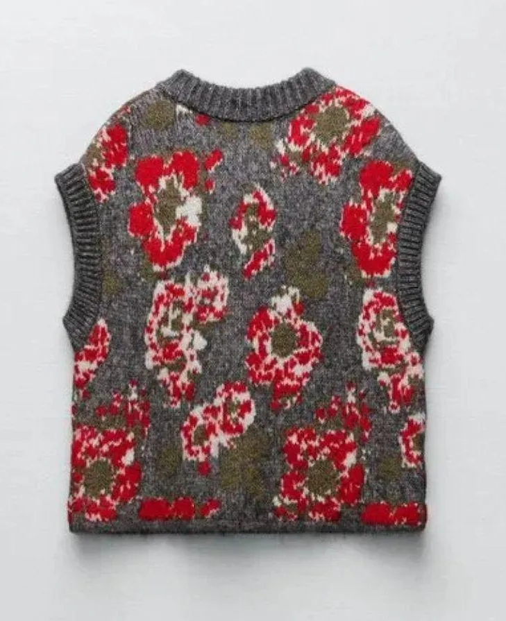 NEW ZARA Floral Jacquard Chunky Knit Vest Sleeveless Sweater BLOGGER FAV - Image 6