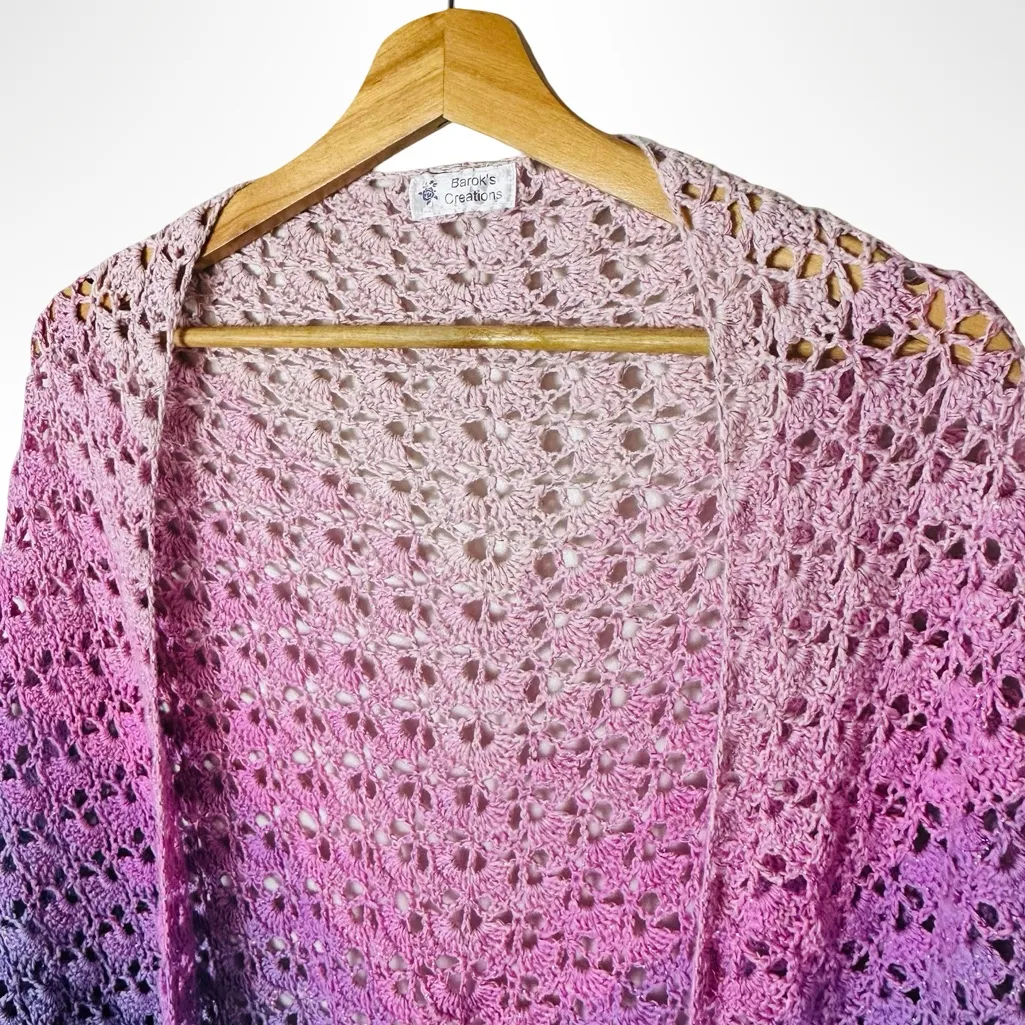 Handmade Ombre Crochet Shawl Boho Wrap One Size Fairycore Mermaidcore Pink - Image 2