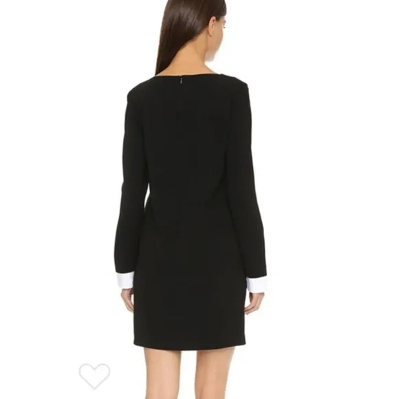 Theory Amszia Sheath Dress Size 2 Long Sleeve White Cuff Crepe Black Workwear‎ - Image 5