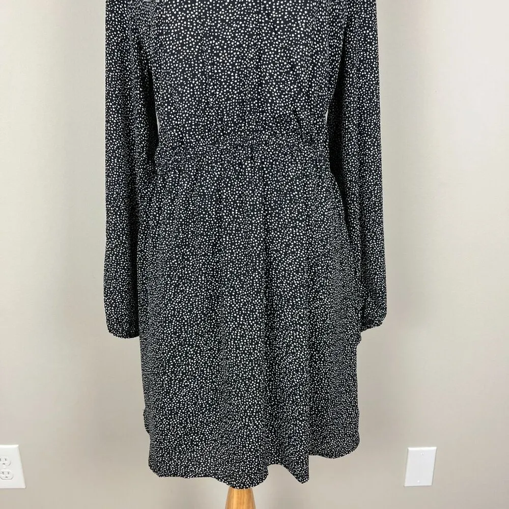 GAP Dress Women Large Black Dot Surplice V-Neck Elastic Waist A-Line Knee Length - Image 4