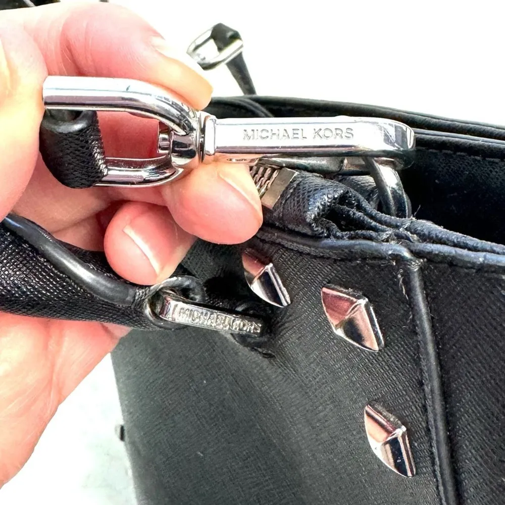 Michael Kors Black Kellen Studded Saffiano Small handbag Crossbody Purse Satchel - Image 7