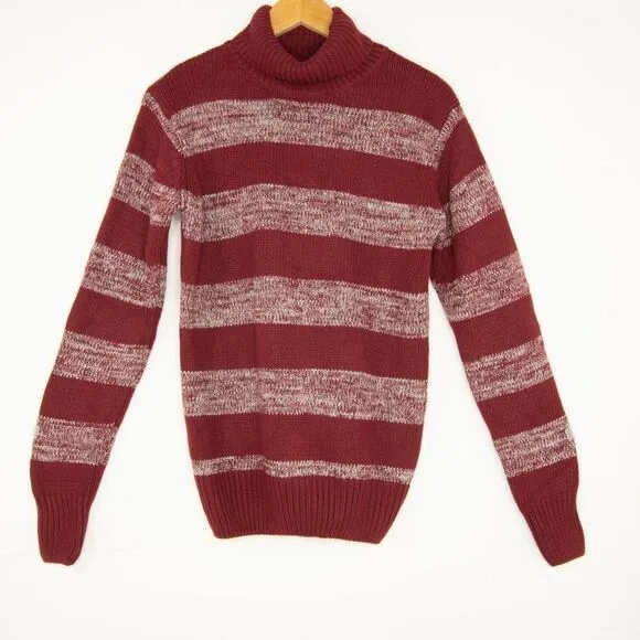 NWOT Eddie Bauer Turtleneck Striped cotton blend Sweater, Burgundy S‎ - Image 2