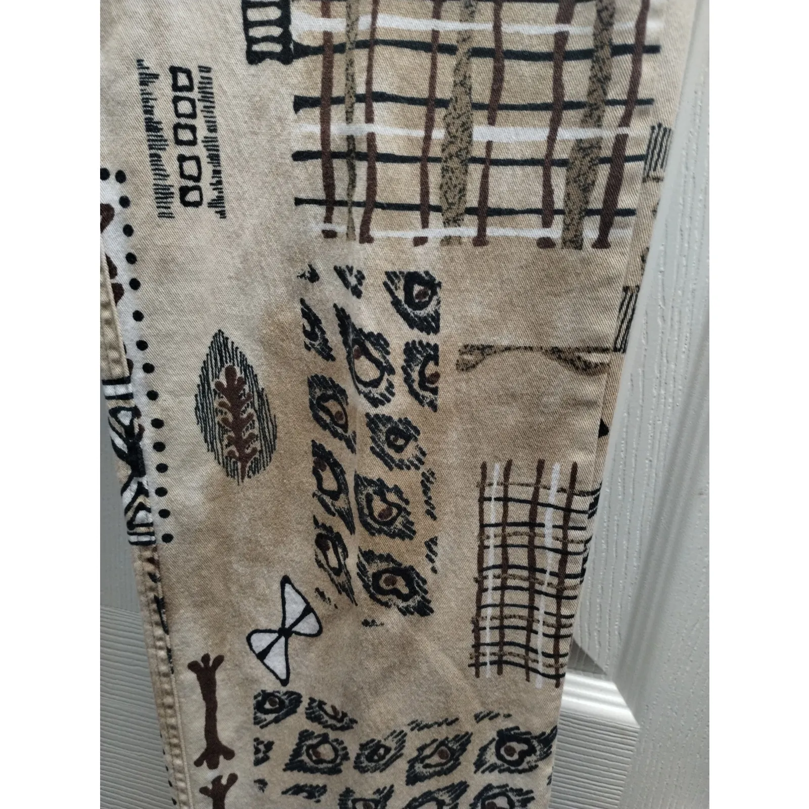 Vintage Chico's Design Size Medium (1.5) Beige Tribal Print Cotton Casual Pants - Image 4