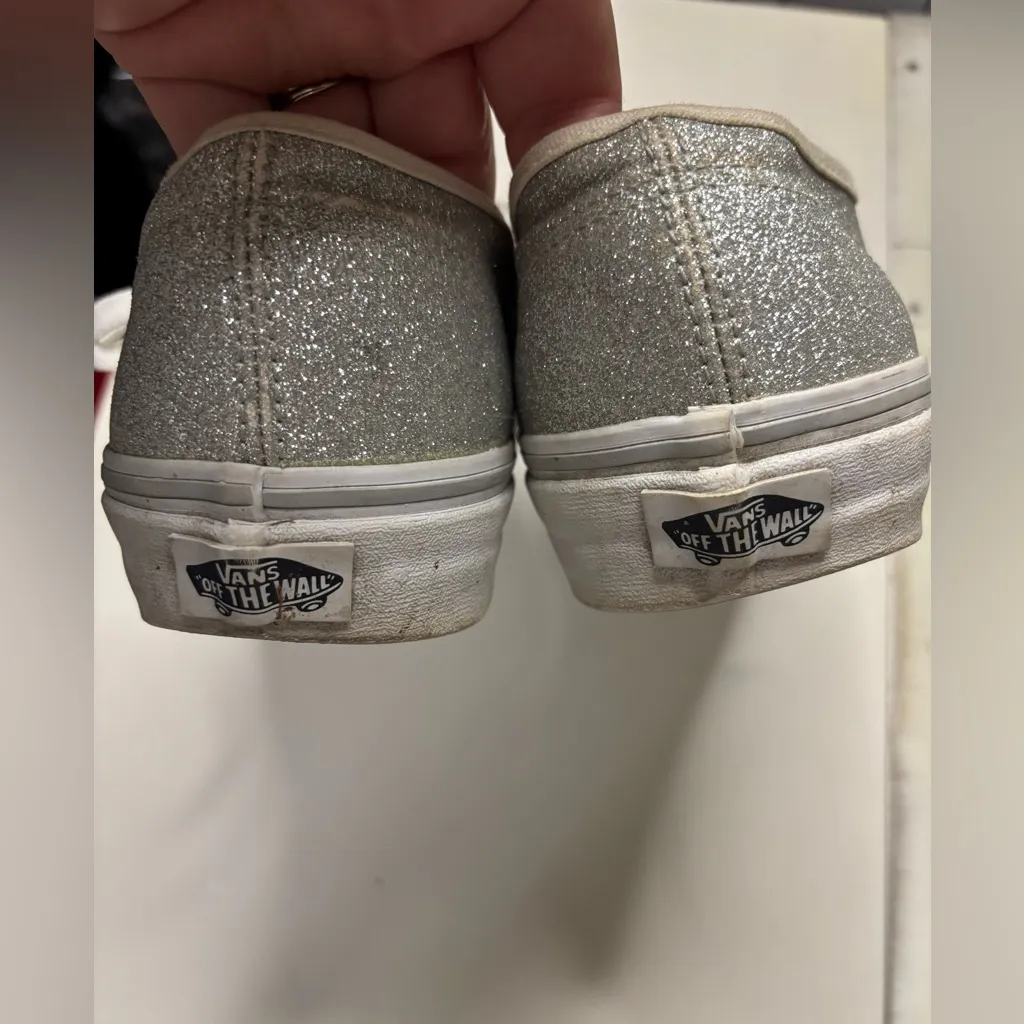 VANS Unisex Sneaker Womens Size 11 Mens 9.5 Silver Glitter Low Top Lace Up - Image 6