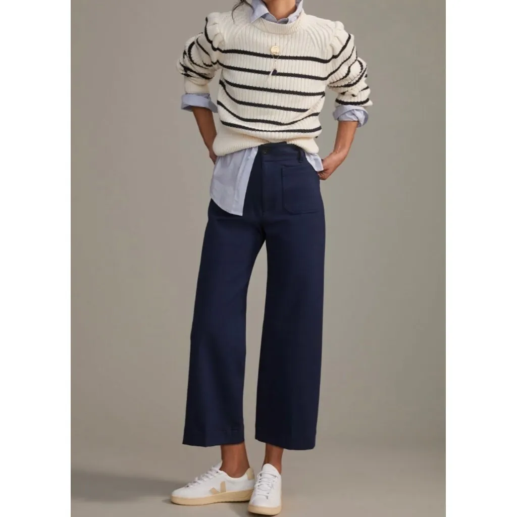 Maeve Anthropologie The Colette Ponte Crop Wide-Leg Pants Navy Size 23 Tall - Image 3