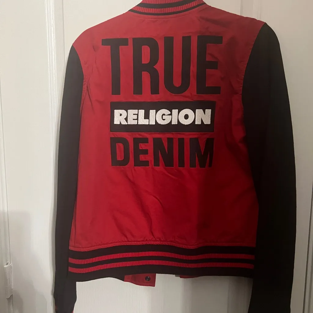 True Religion Women's Bold Red and Black Varsity Jacket - Image 4