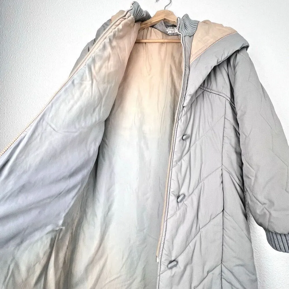 Saxton Hall VTG Made In Korea Quilted Down women Puffer Jacket Coat gray peach M Size M - Image 7