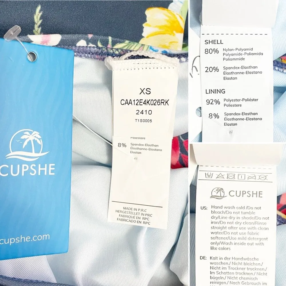 NWT Cupshe Tropical Floral Cutout One Piece Swimsuit Navy Pink Yellow Size XS - Image 9